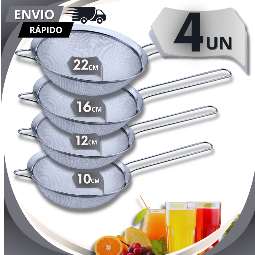 Jogo de Peneiras Inox - Cozinha Profissional Malha Fina Resistente Multiuso