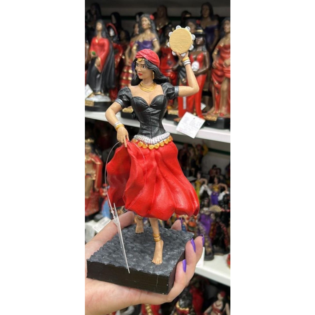 Imagem Cigana com Pandeiro - Umbanda - Escolha as Cores - Impressão 3D em Resina Plástica Pintura a Mão