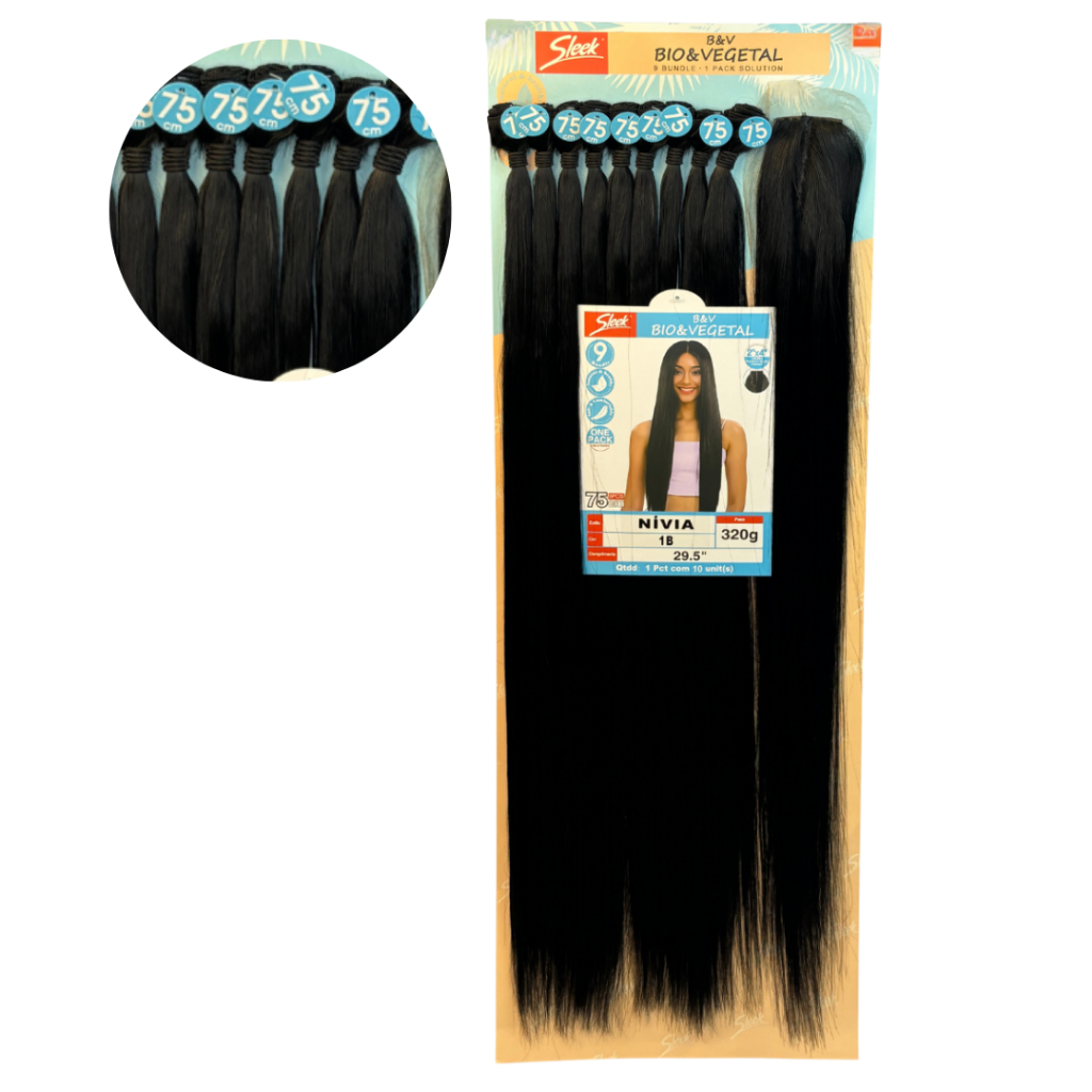 Cabelo Bio Vegetal Liso Sleek Nivia 320g 75cm 9 Telas + Closure Idêntico Ao Humano