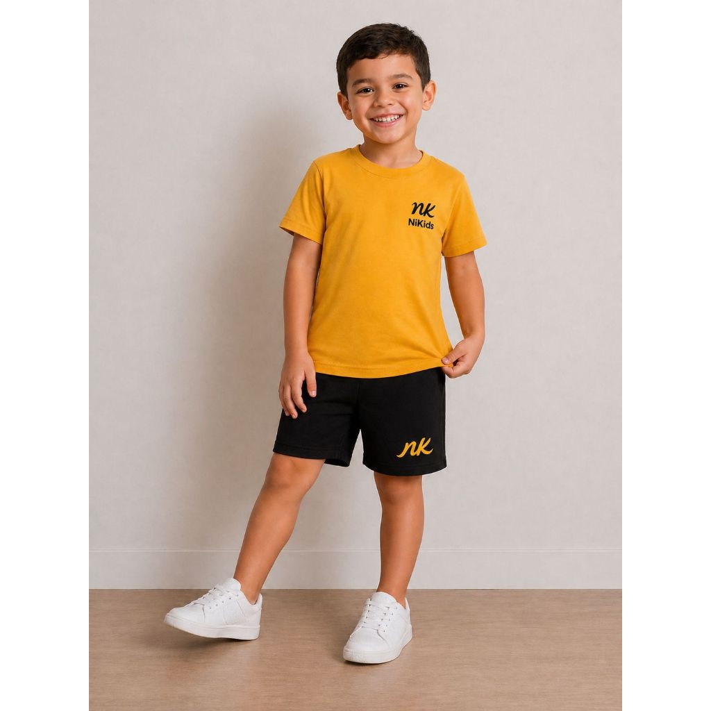 Conjunto De Roupas Infantis juvenil Meninos Com Estampa De Marca , Camiseta De Manga Curta + Shorts