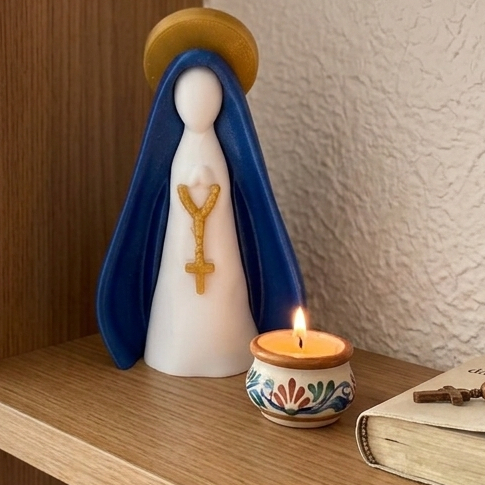 Imagem Nossa Senhora Aparecida Decorativa Estátua Religiosa Impressão 3D Com Rosário Azul