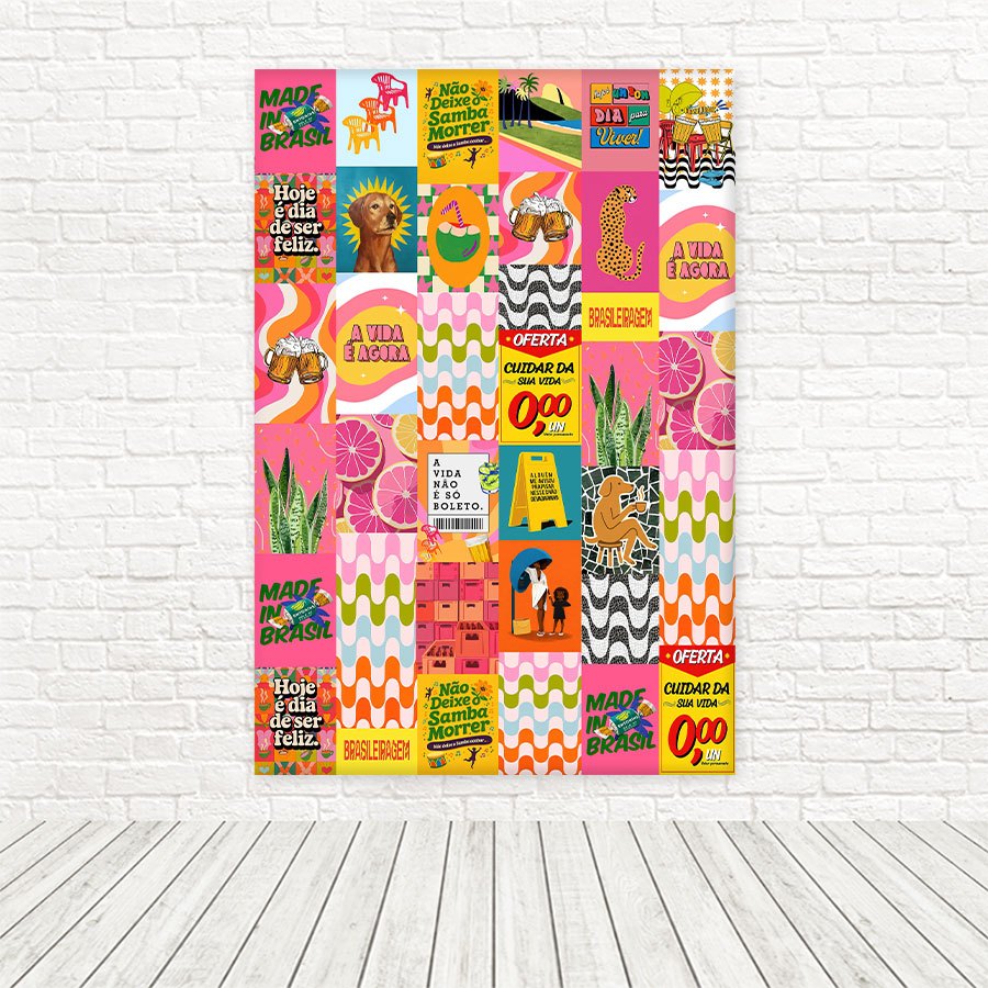 Painel Retangular Vertical Lambelambe Futebol Copa Do Mundo e Brasilidades 1,50x2,20