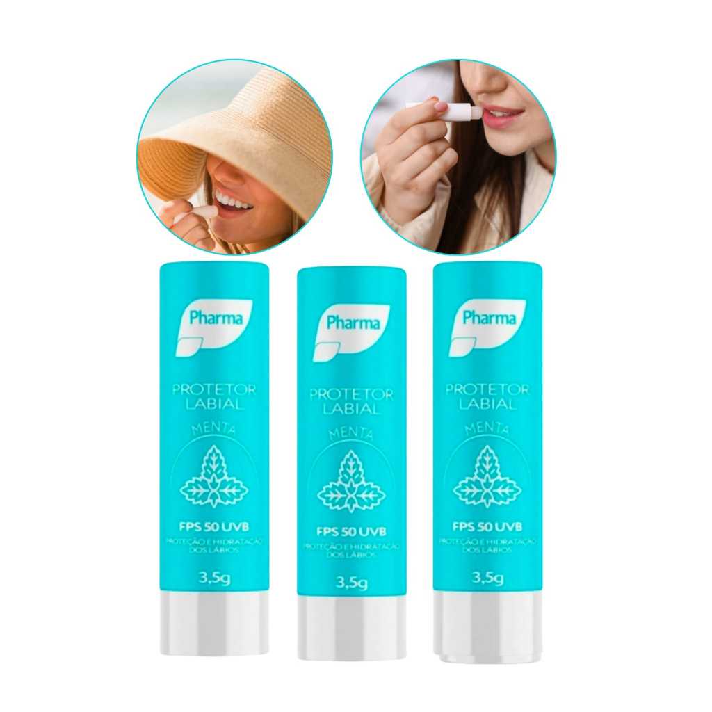 Detalhes do Kit 3 Protetor Labial FPS 50 Pharma 3,5g | Hidratação + Proteção UVB