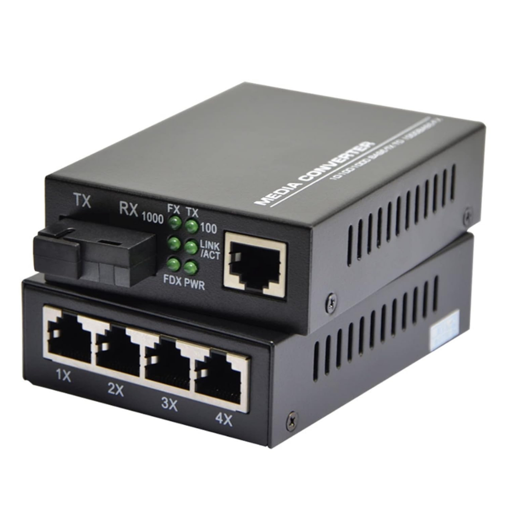 Switch Conversor De Mídia Gigabit Par Fibra A+b E 4+1 Rj45