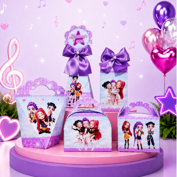 PEGUE E MONTE - Kit Festa Personalizados GUERREIRAS K POP K-POP Lembrancinhas Caixinhas aniversario