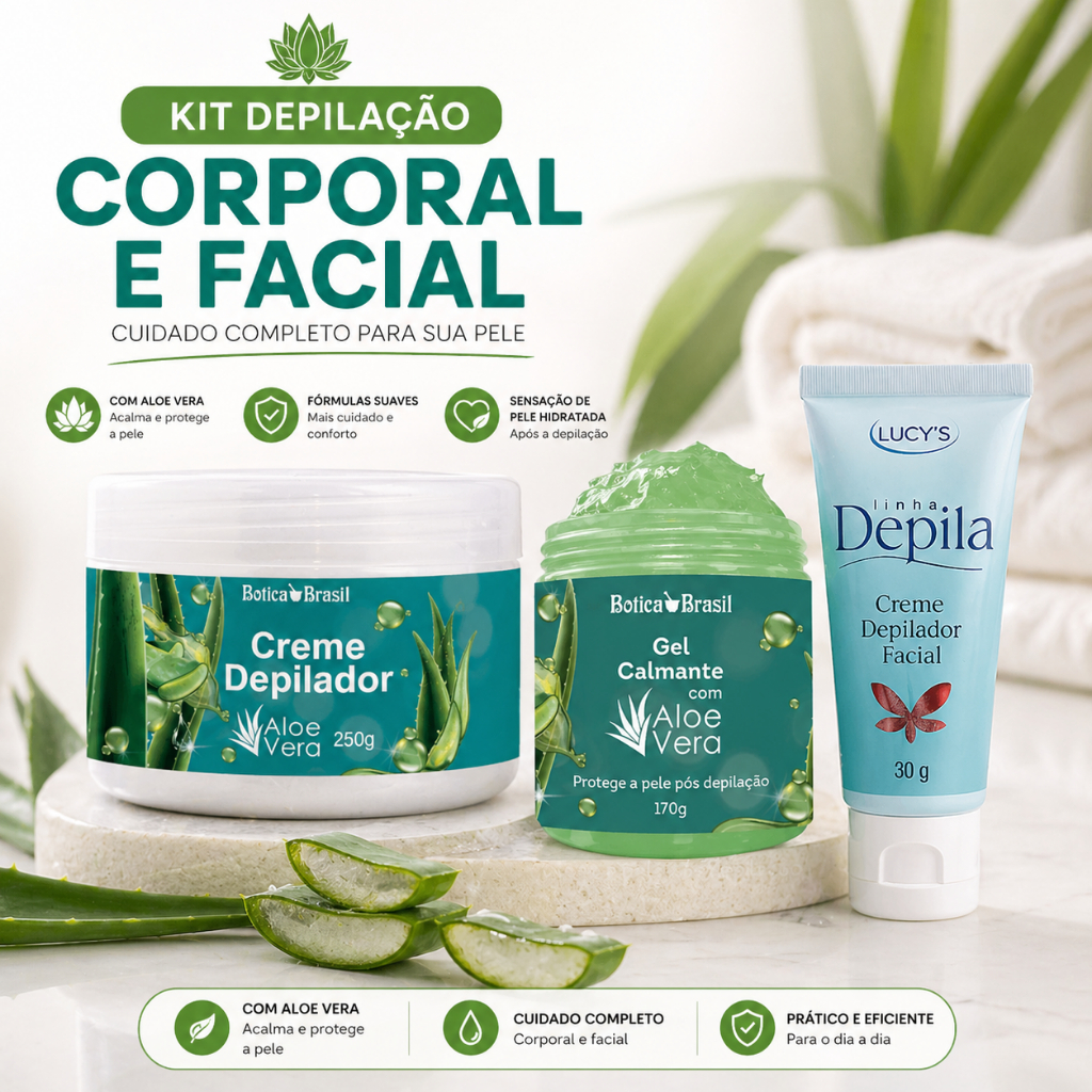 Kit Depilação Sem Dor Creme Depilador Gel Calmante Aloe Vera Depila Facial