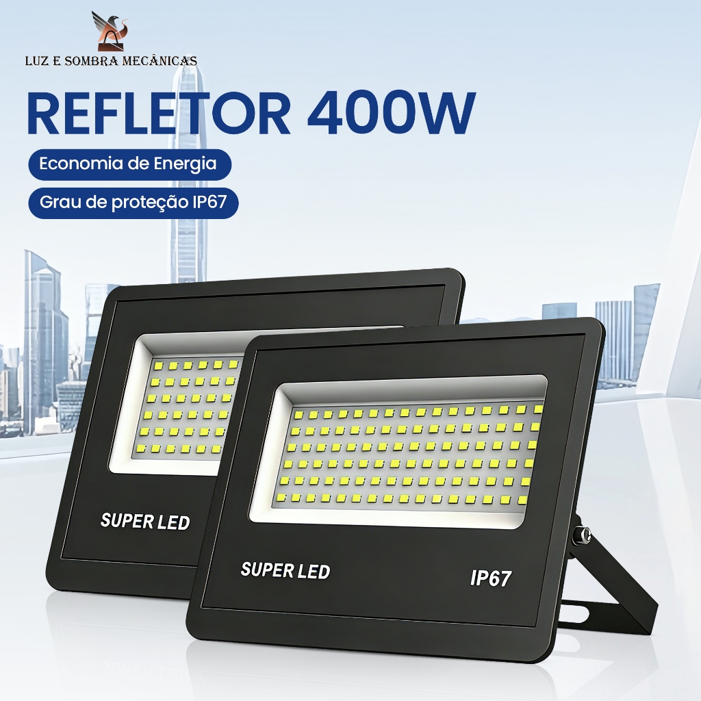 Kit2-5 Refletor LED 400W Holofote Bivolt IP67 Branco Frio 6500K 96 Leds Externa