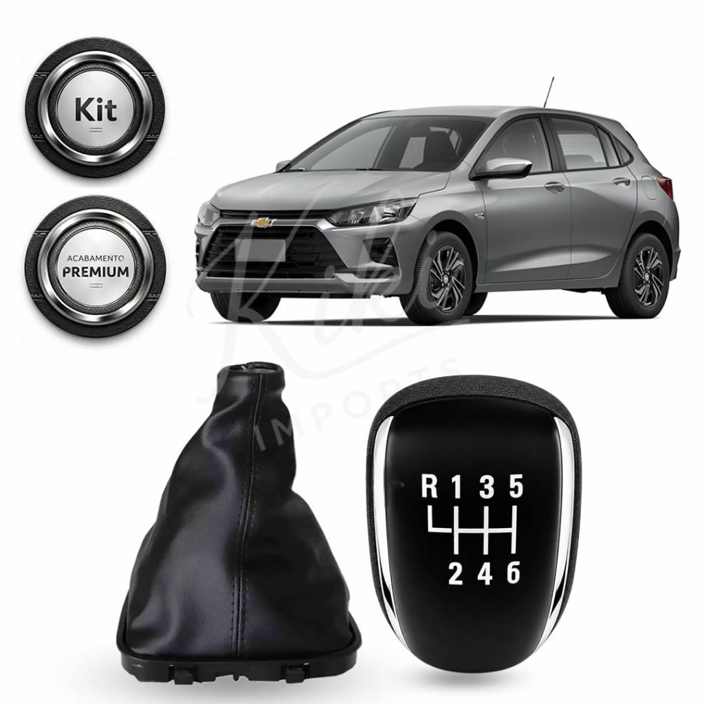 Kit Manopla e Coifa De Câmbio Chevrolet Onix Plus e Novo Onix Couro Ecológico Premium