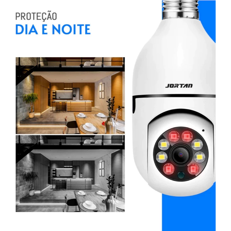 Câmera Segurança Lâmpada 360 Wifi Ip Full Hd 1080p Sem Fio Visão Noturna Colorida Jortan JT-8177