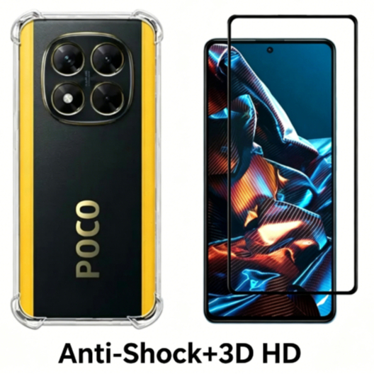 Kit Película 3D HD + Capa Anti-Shock Compatível Xiaomi Poco X5 X6 X7 Pro C65 C75 | Proteção Tela Anti-Arranhão Anti