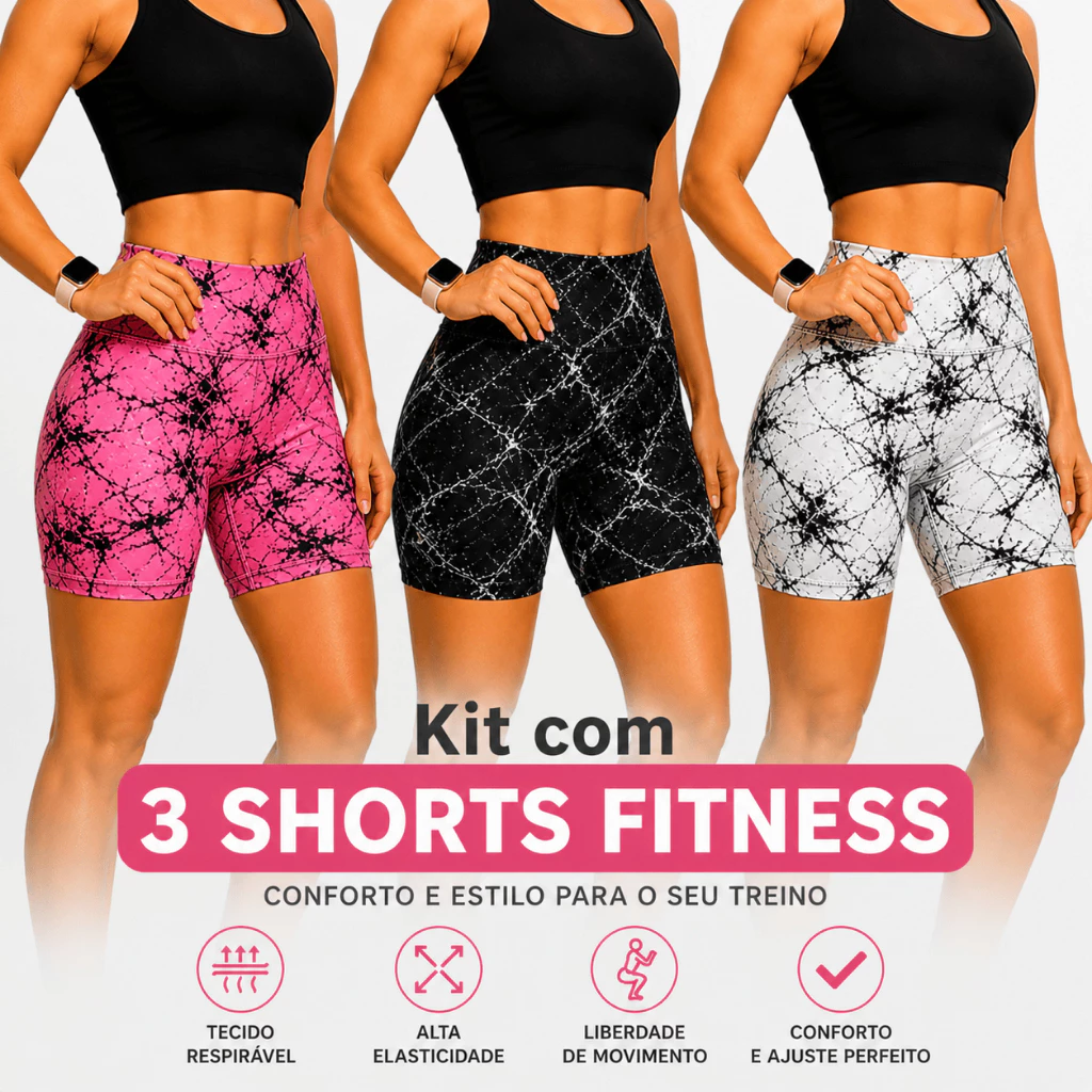Kit 3 Shorts Feminino Fitness Tie Dye Cintura Alta Sem Transparência — imagem 1