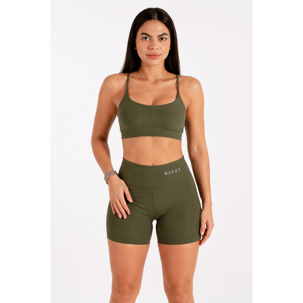 Top Fitness Feminino Academia Entrada Para Bojo Poliamida Reforçado Zero Transparência Verde Militar