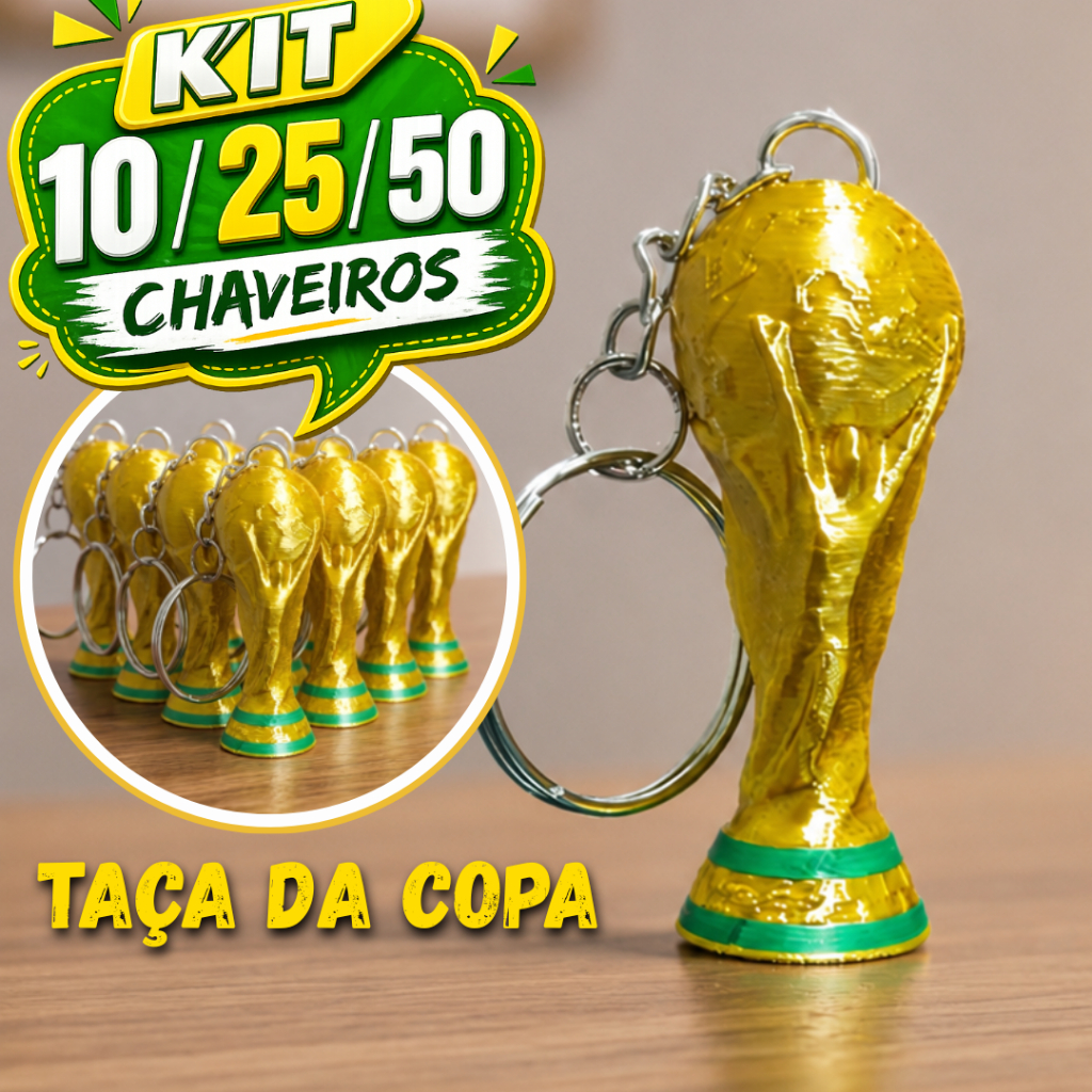 Kit Chaveiro Taça da Copa – O Brinde Perfeito para Apaixonados por Futebol