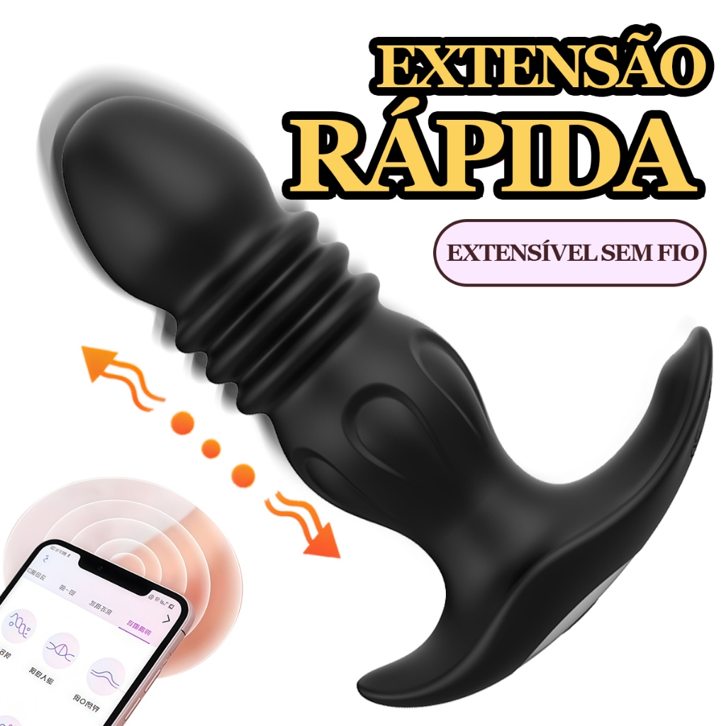 Plug Anal Vibratório Retrátil com Movimento Vai e Vem + Pulsação – 9 Modos de Prazer, APP Controle