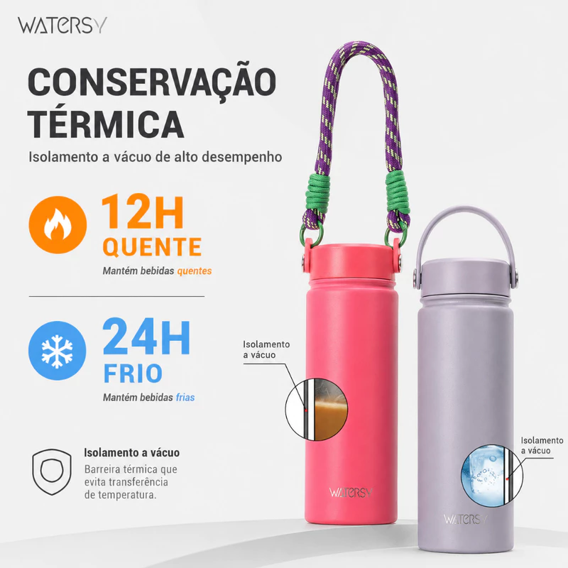 Garrafa Térmica Portátil Watersy 532ml em Aço Inox sem BPA para Viagem — foto 2