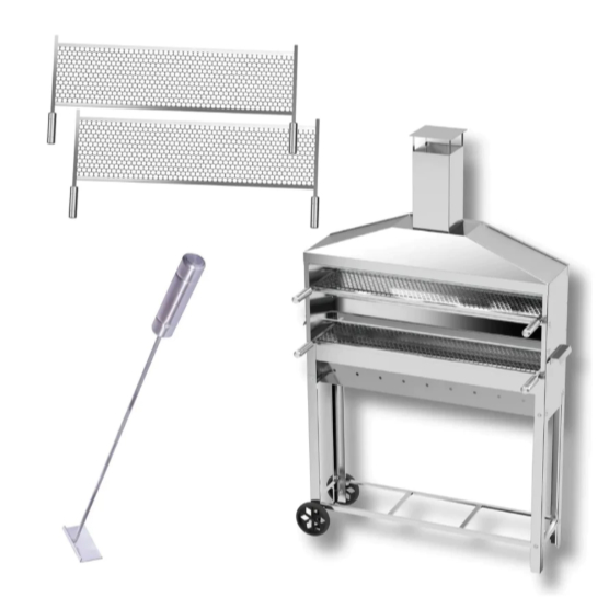 Churrasqueira Espetinho Para Bar Restaurante Inox Grande Coifa 2 Grelhas Inox Gourmet + BRINDE