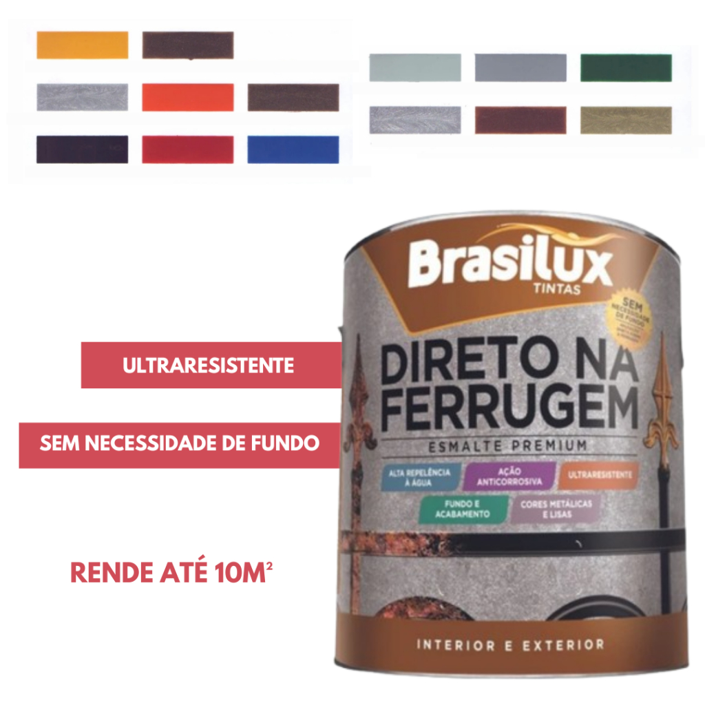 Tinta Esmalte Direto na Ferrugem 900ml Brasilux Várias Cores