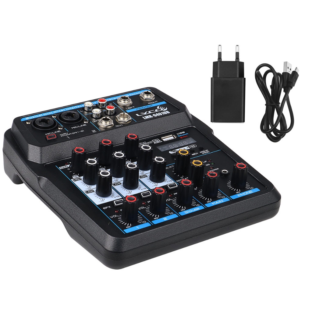 Mesa de Som 4 Canais Com Bluetooth Interface USB Gravação Phantom Power Display MP3