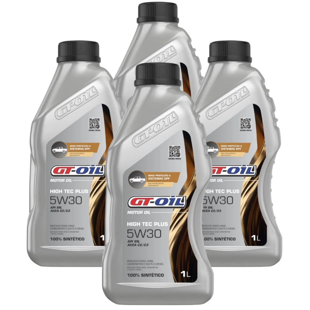 Kit 4 Óleo de Motor High Tec Plus 5w30 Sintético Diesel Gt Oil 1l