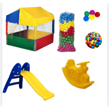 Kit Recreação Baby Premium: Piscina de Bolinhas 1x1, Escorregador Infantil, Motinha e 500 Bolinhas Coloridas