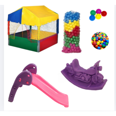 Kit Diversão Infantil Completo: Piscina de Bolinhas 1x1 com Escorregador Baby, Motinha e 300 Bolinhas Coloridas