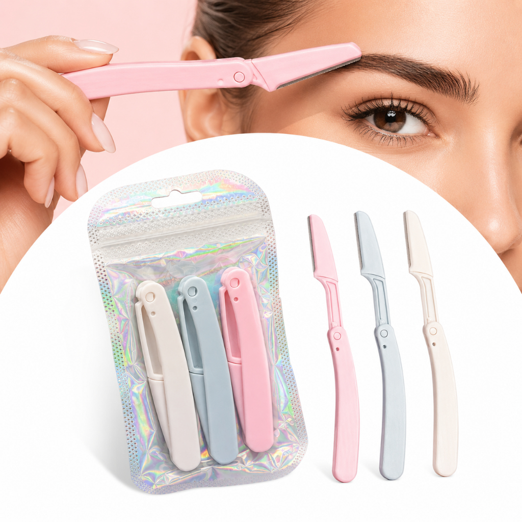 Kit com 3 Navalhas Sobrancelha Rosto Depilação Facial Lâminas Design Removedor Lamina Buço
