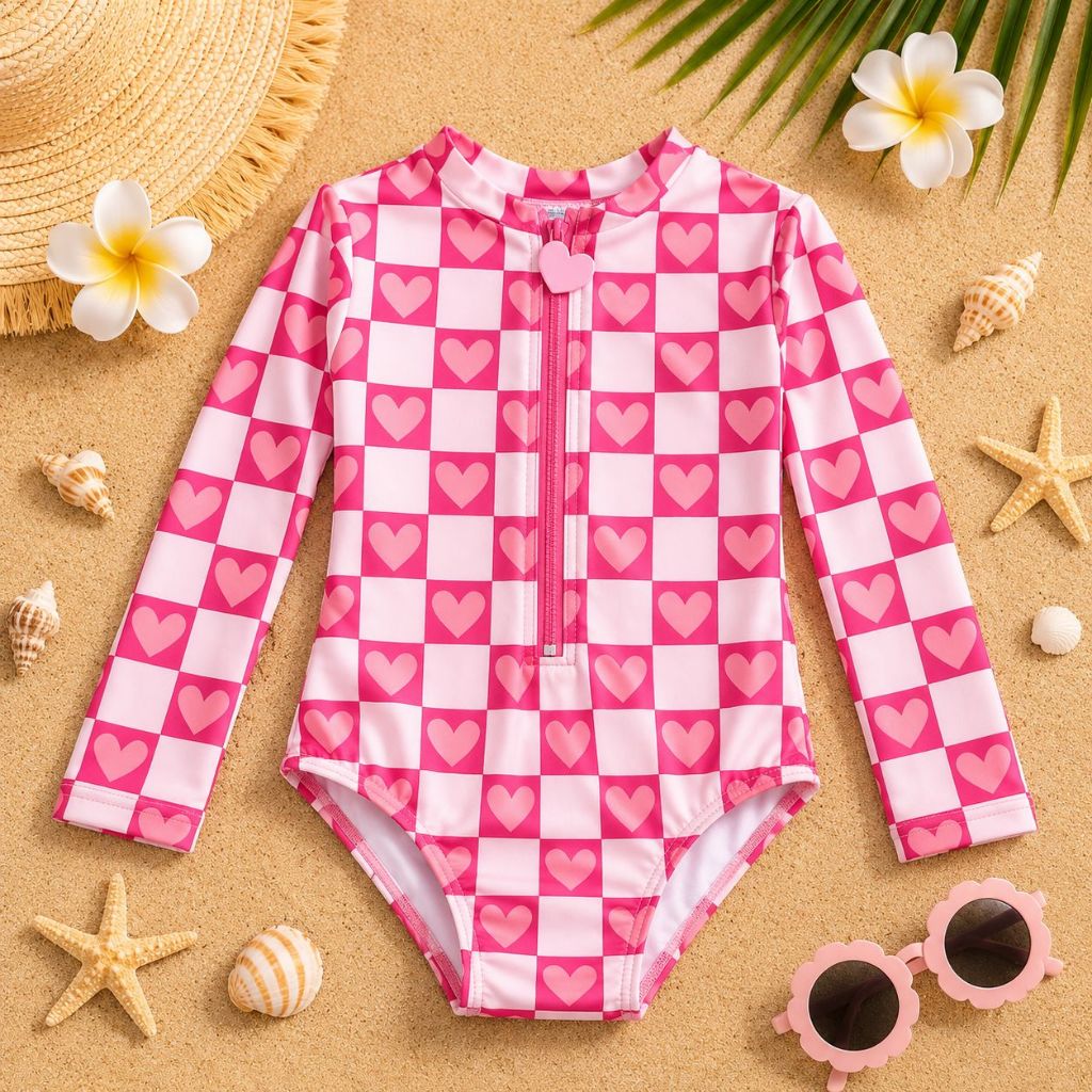 Maiô Infantil Feminino UV50+ Praia Natação Manga Longa Estilosa