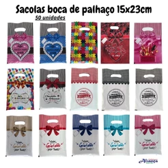 50 Sacolas Boca de palhaço 15x23cm Decoradas