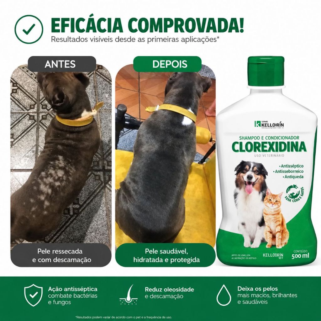 Tratamento Dermatite Atópica Canina Medicamento Shampoo Clorexidina Kelldrin Val: Julho 2027