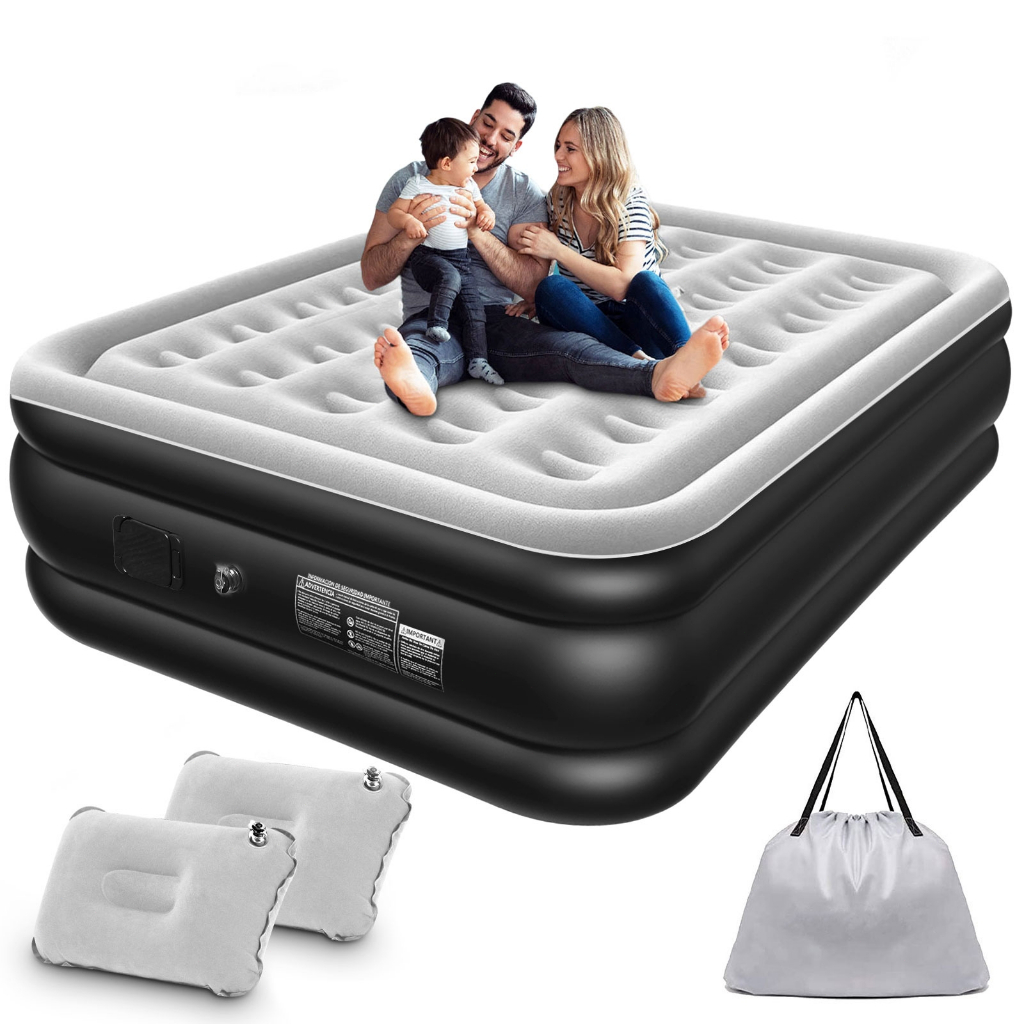 Colchão Inflável Queen Casal com Bomba Elétrica Embutida 203 x152 x 46cm 2 Travesseiros
