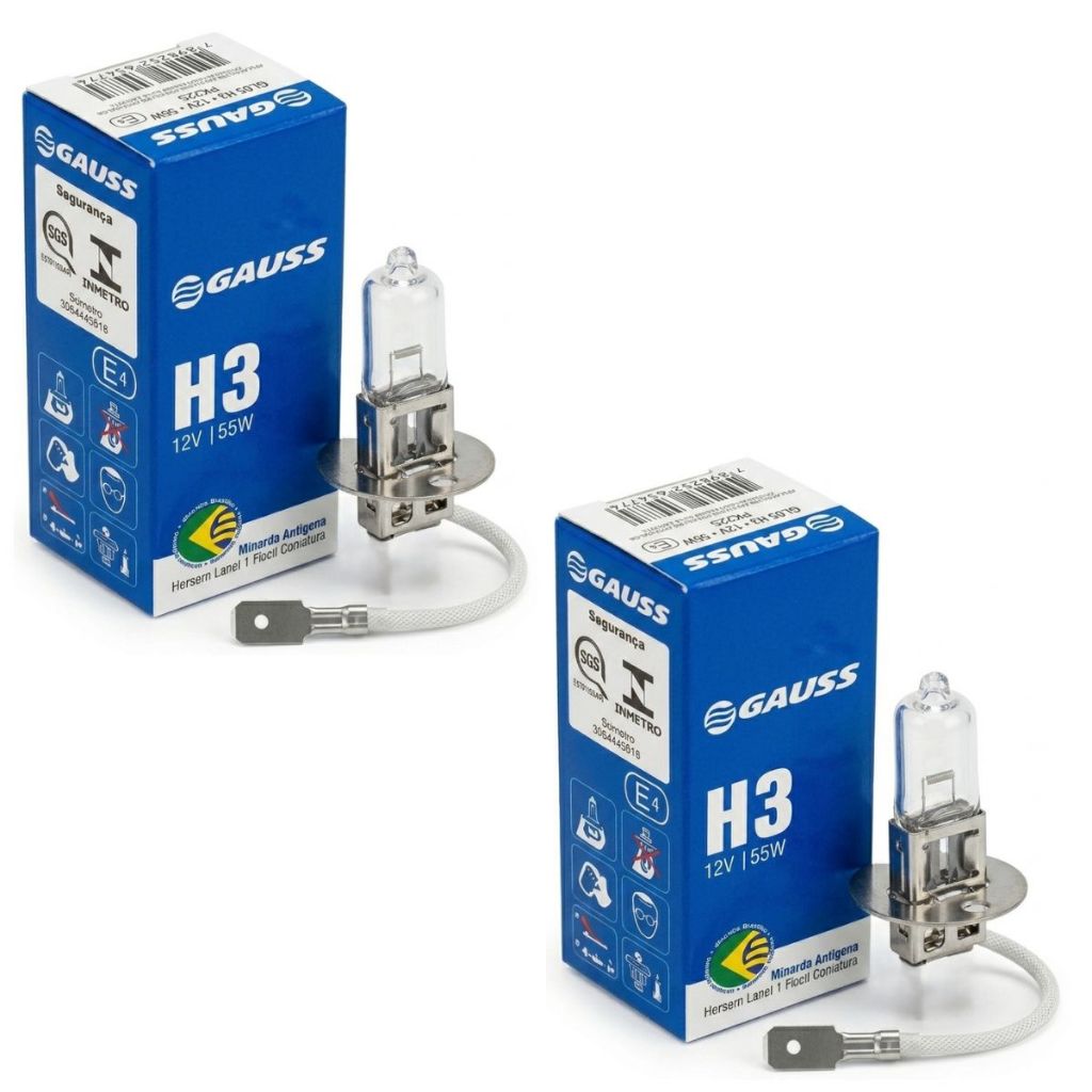 Par Lâmpadas Farol H3 Halógena Neblina Auxiliar Alto 12v 55w Original Gauss Pk22s