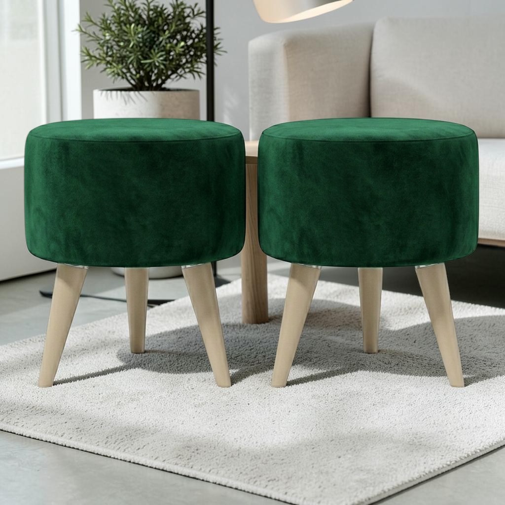 Kit 2 Puff para Sala Decorativo Redondo Sala Moderna Puff Banqueta Suede Pés Palito Luxo Bege