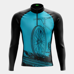 Camisa de Ciclismo Roupa Masculina Bike Roda Azul Frio Manga Longa