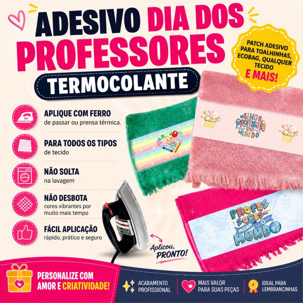 Kit Aplique Termocolante Adesivo Tema Dia Dos Professores Para Personalizar Toalhinhas Franja