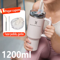 Romantic Crown Copo Térmico Inox Portátil 1200ml/1.2L com Tampa e Canudo Garrafa Térmica Inoxidável