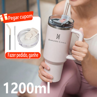 Romantic Crown Copo Térmico Inox Portátil 1200ml/1.2L com Tampa e Canudo Garrafa Térmica …