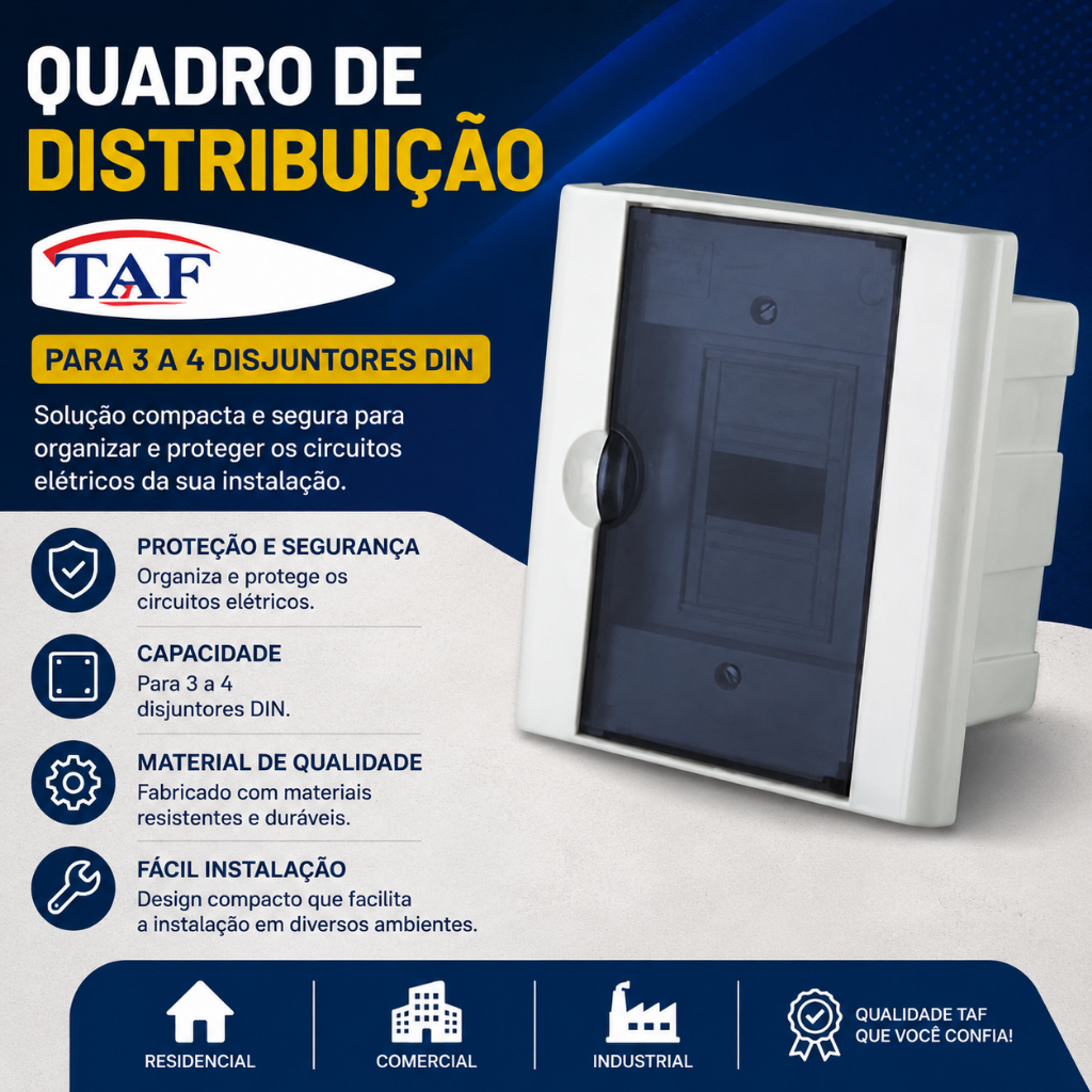 Quadro Distribuição Embutir 3 Disjuntores Nema ou 4 Din/Quadro Distribuição Sopbrepor 2 Disjuntores Mono ou 1 Bipolar