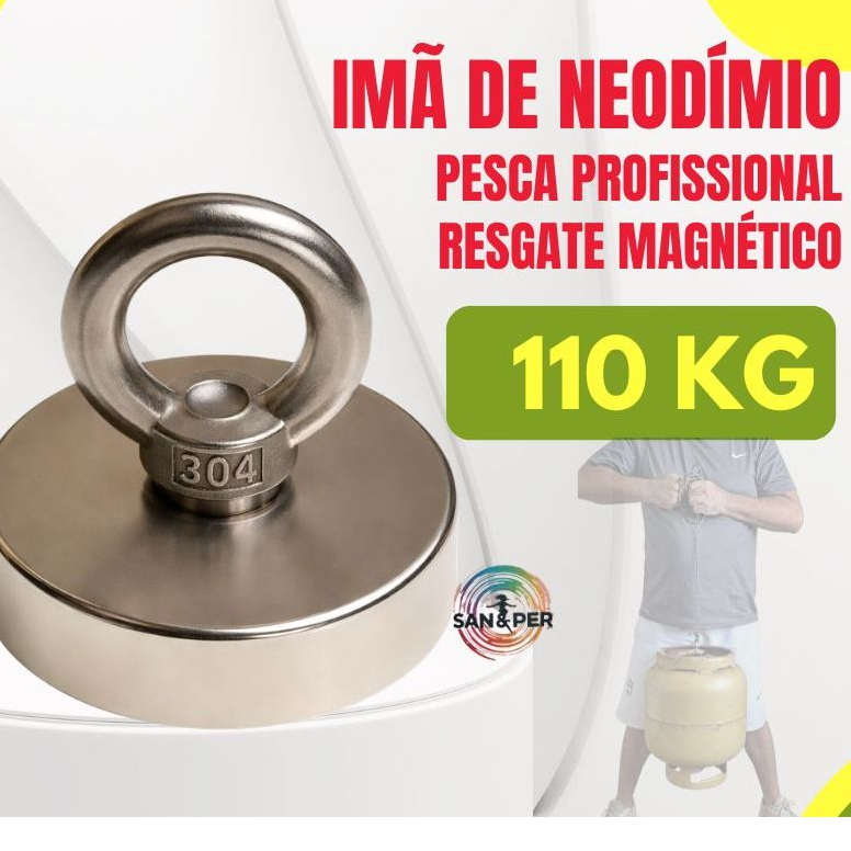 Ima Pesca Magnética Iman Imã Neodímio Profissional ULTRA Forte 110kg Busca Resgate