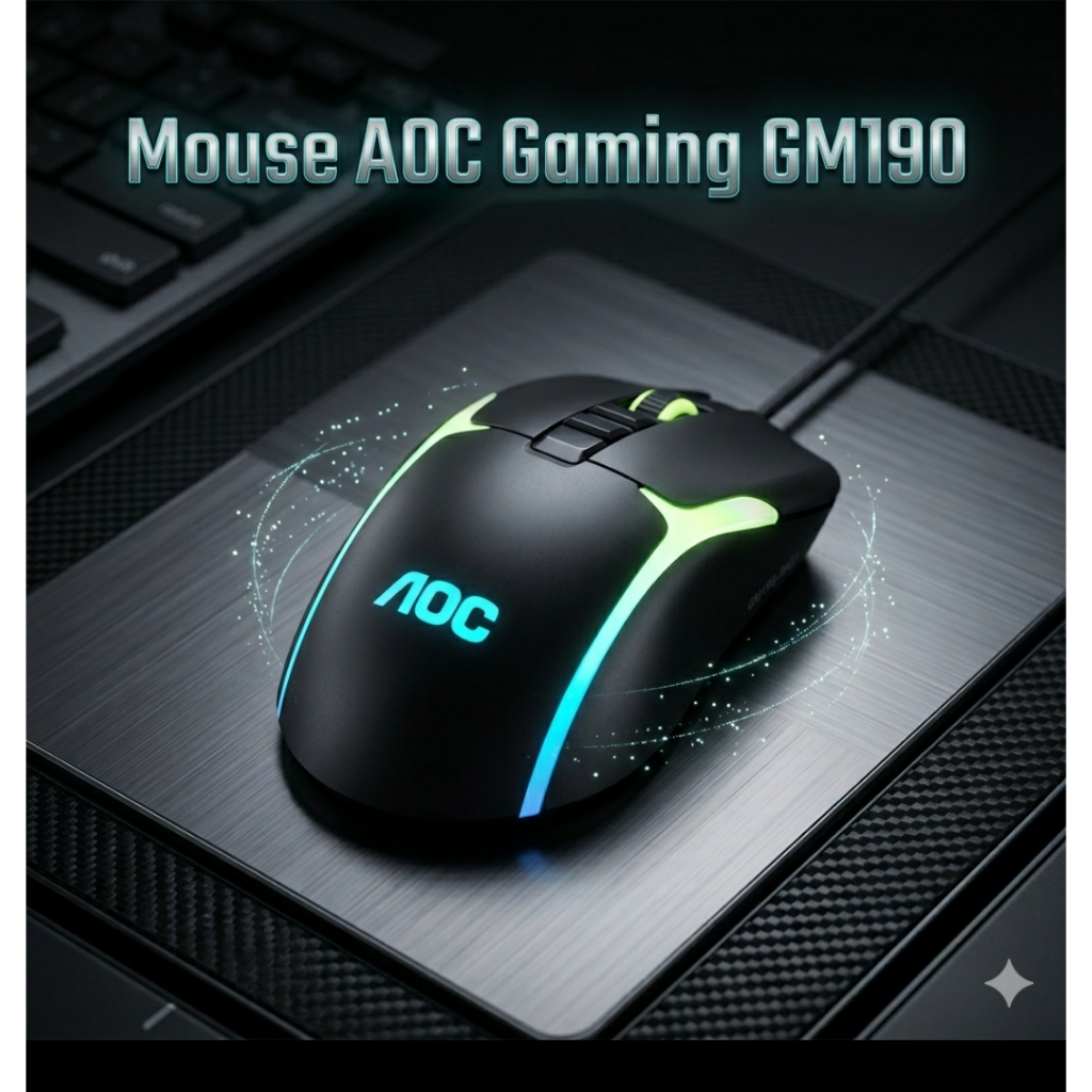 Mouse Gamer AOC RGB GM190 7200 DPI Alta Precisão Fire Button Black Light Ergonômico