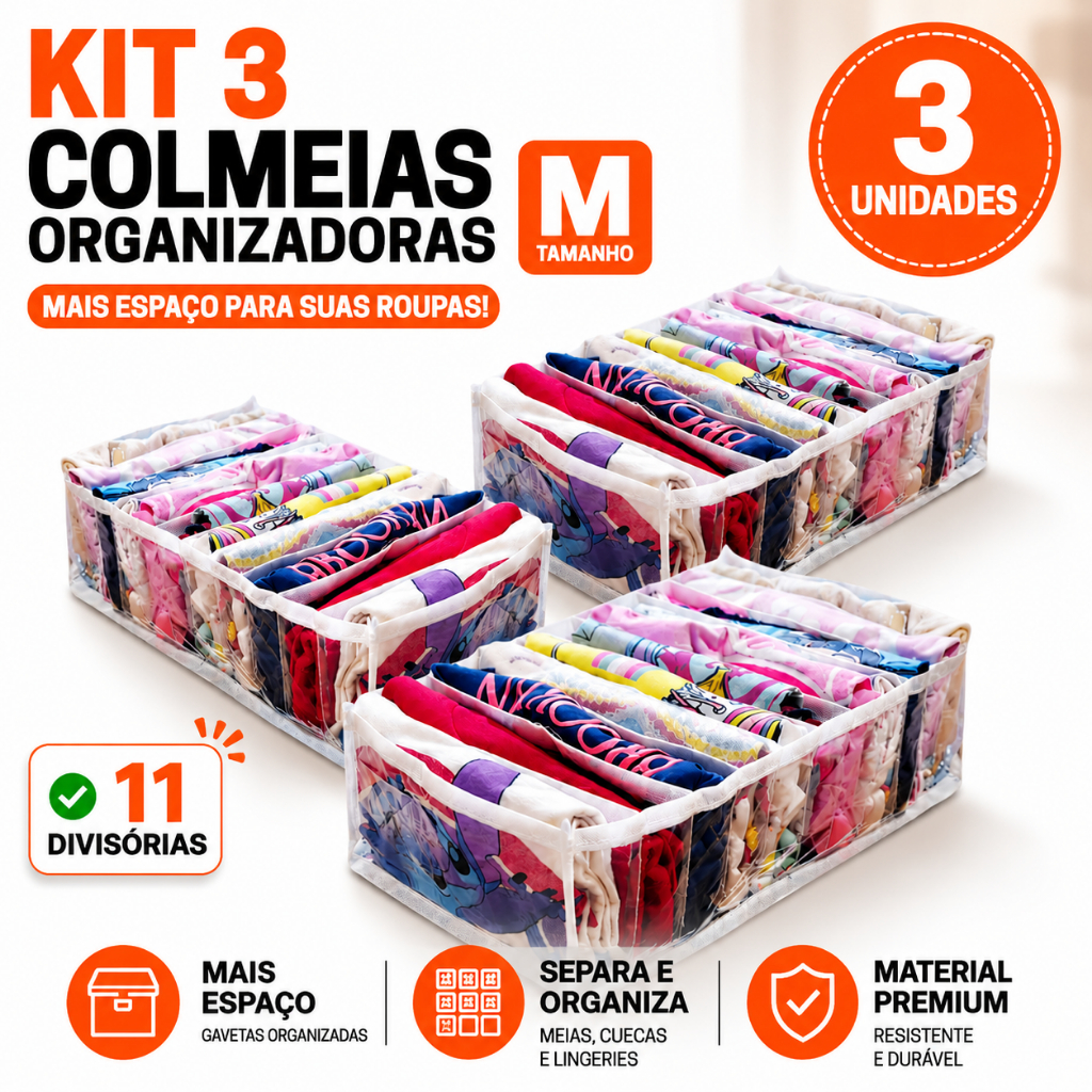 Kit 3  M Organizador de Gaveta Colmeia Bebe Roupa Intima Body Meia