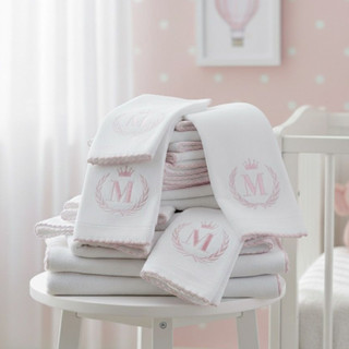 Kit 10 Fraldas Bordadas Personalizadas Inicial Do Bebe 5 Ombro + 5 Boca 100% Algodão