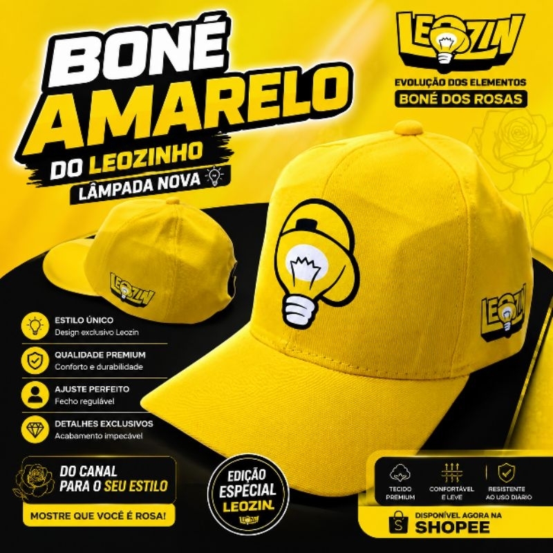 Boné Amarelo BONÉ AMARELO do Leozinho LÂMPADA NOVA Evolução dos elementos boné dos rosas Leozin