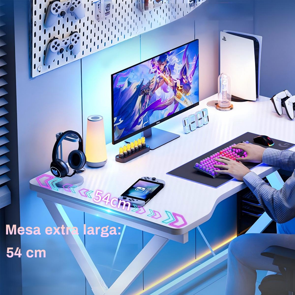 Mesa de Computador e Jogosde 100 cm com Dois Orifícios para Cabos, Mesa de Trabalho Simples para Quarto e Escritório — imagem 2 de 2