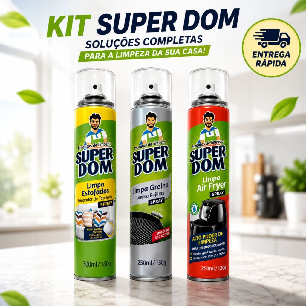 Kit Limpeza Pesada Limpa Air Fryer + Limpa Grelha + Desengordurante Domline
