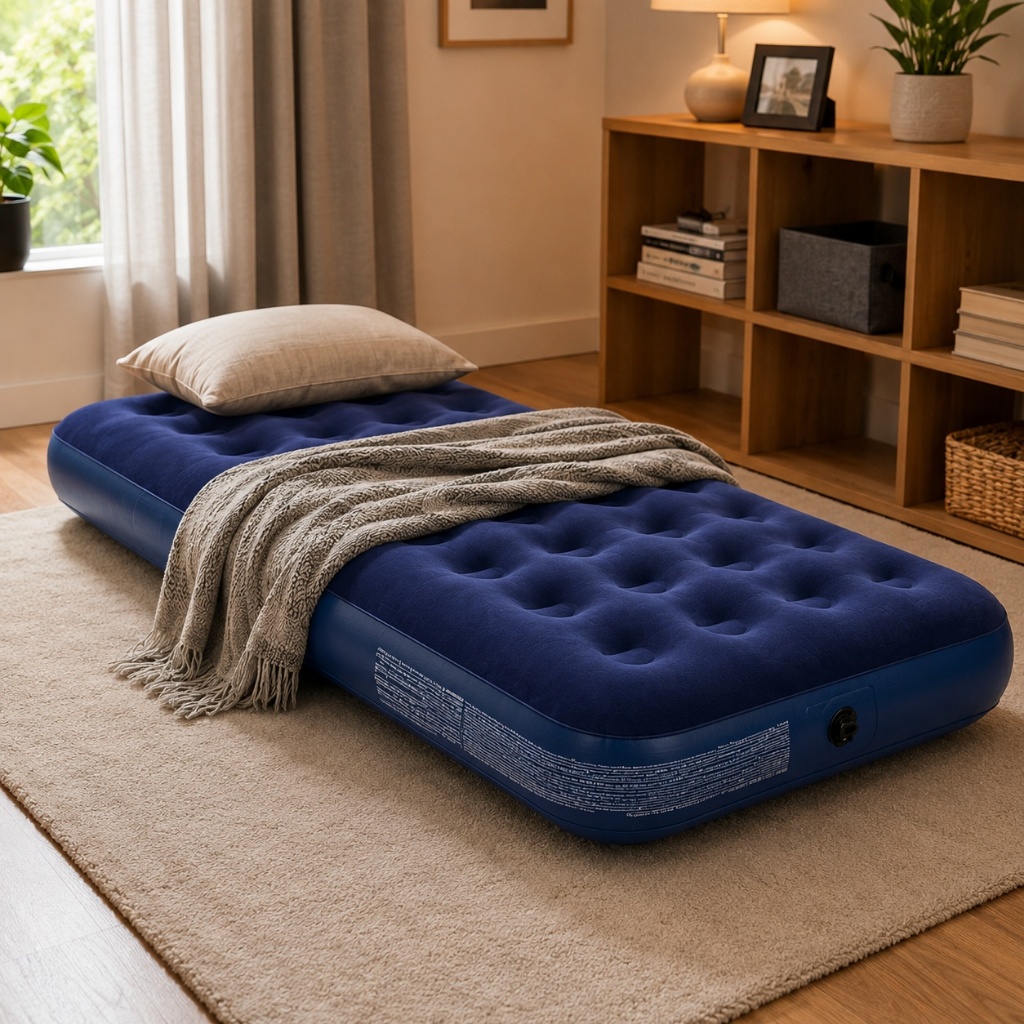 Colchão Inflável Solteiro Aveli 191x73x22 Camping Praia Visita Cama De Ar Portátil Resistente Azul