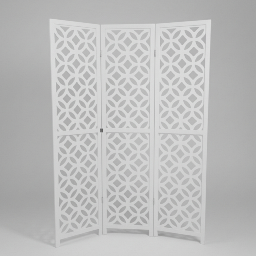 Painel Cobogó Branco MDF 6 Folhas Dobrável Biombo de Decoração Fácil Montagem