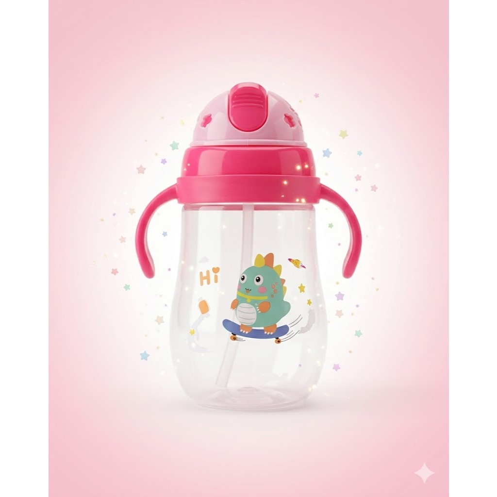 Copo Infantil Treinamento Bebê Rosa Com Alça Antivazamento Transparente