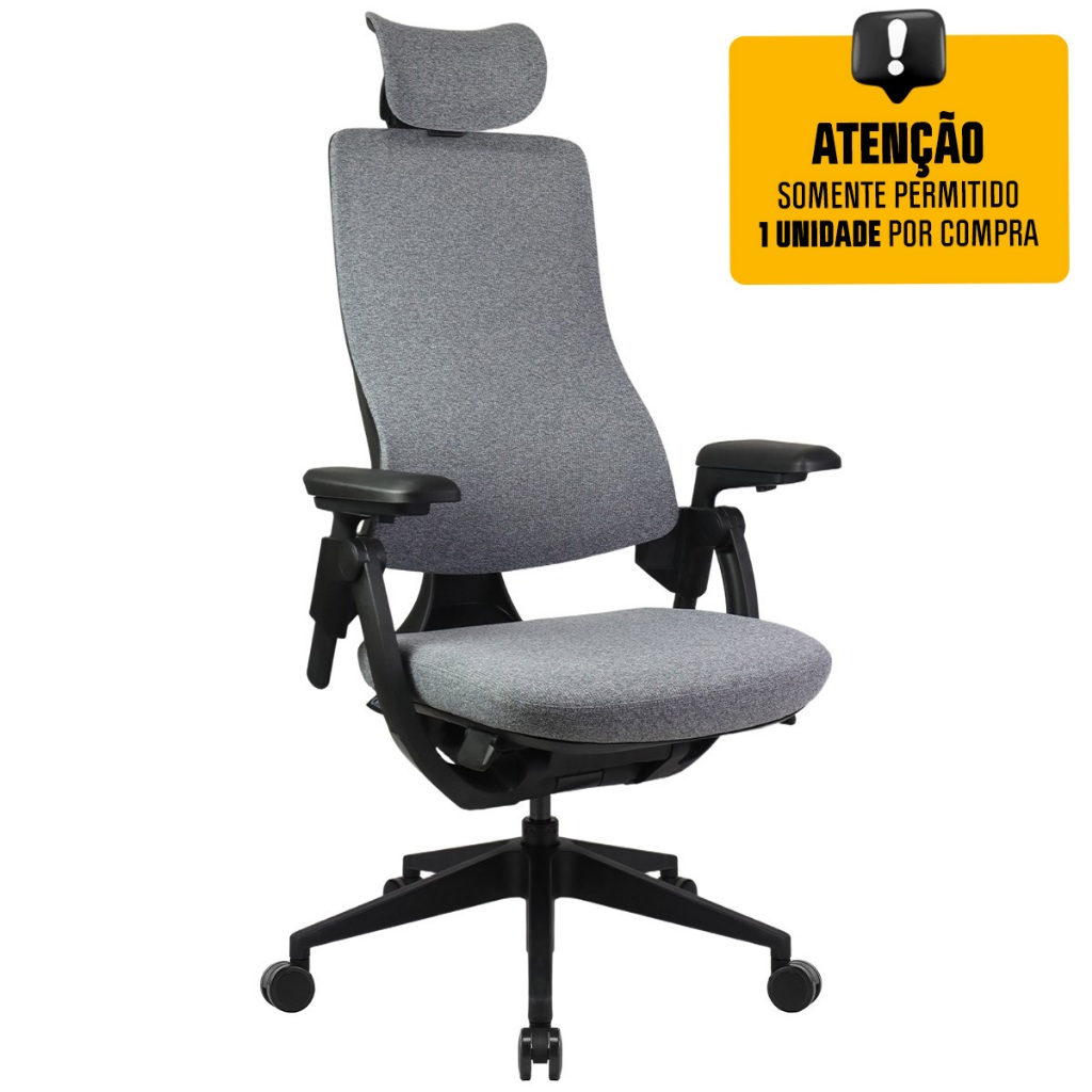 Cadeira de Escritório Dr. Office Adapt Plus, Ajustável, Tecido, 3D, Reclinável, Preta e Cinza
