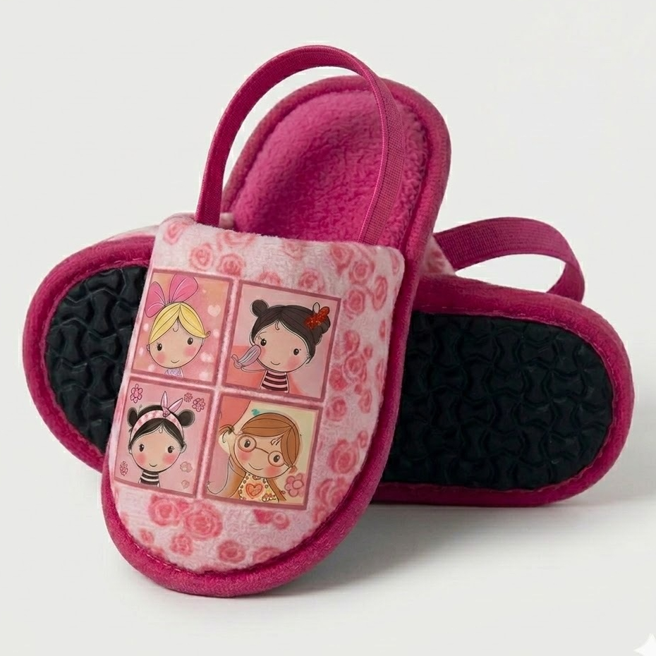 Pantufa Sandália Chinelo Infantil com Elástico Fofinha Estampa Meninas Divertidas