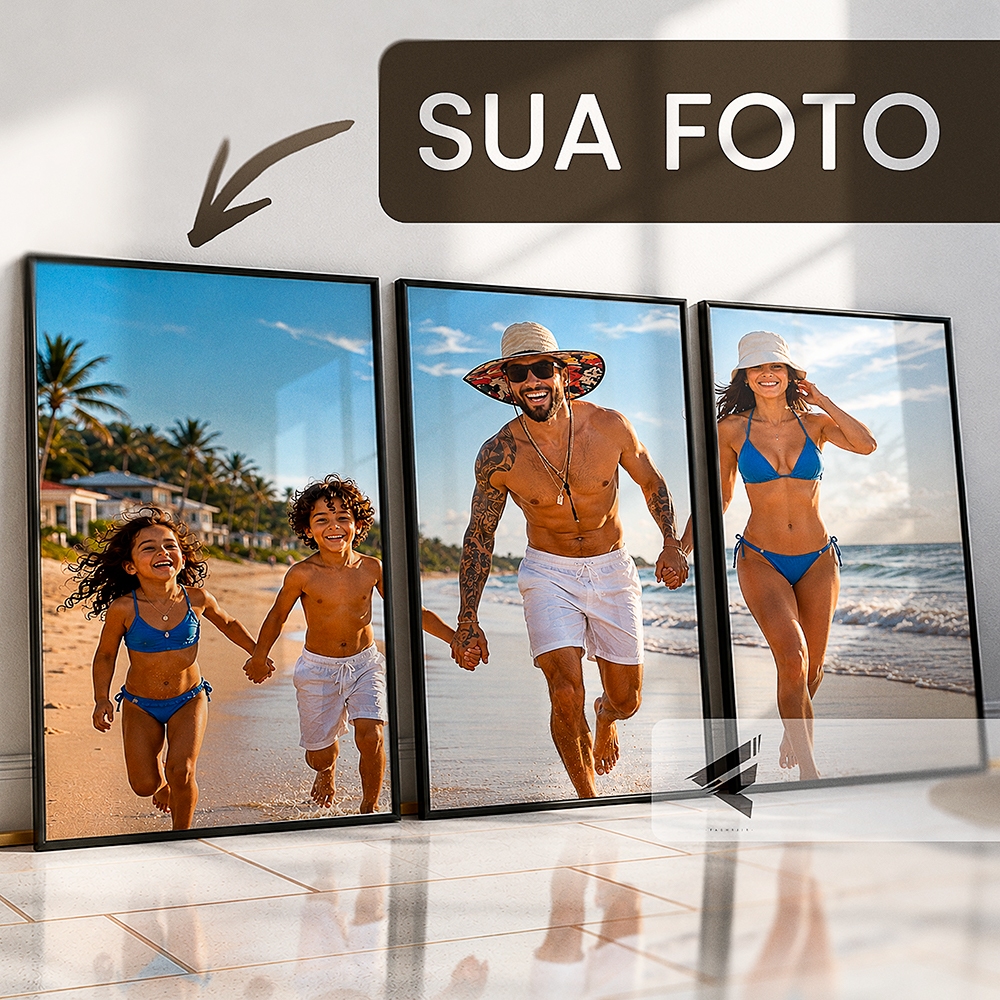 Kit 3 Quadros com Foto Personalizada – Decorativo MDF para Quarto, Sala e Cozinha
